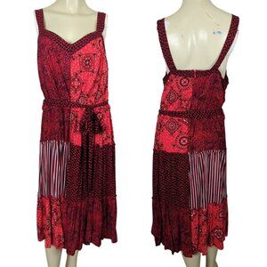 Lane Bryant sleeveless red bandana Patchwork‎ Midi Bohemian Midi Summer dress 16